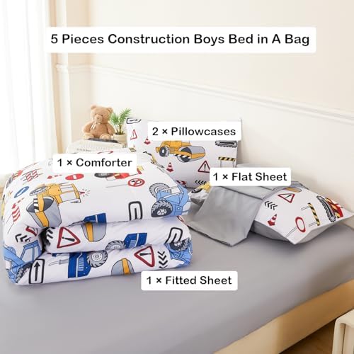 ANGIYUIN 5-Piece Cartoon Car Comforter Set for Kids