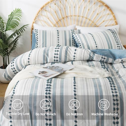 La Sheer Washed Cotton Duvet Cover Set - Twin Size Blue 66x90