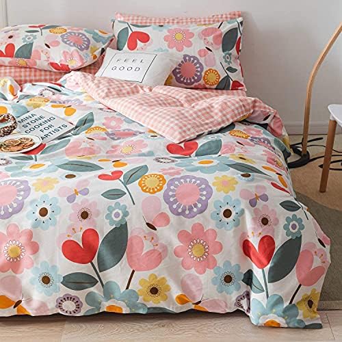 ERZRGA Pink Garden Floral Duvet Cover Set Queen