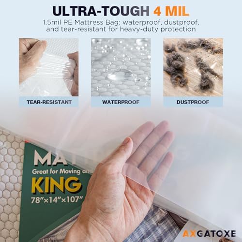 Axgatoxe Plastic Mattress Bag for Moving - King Size 4MIL