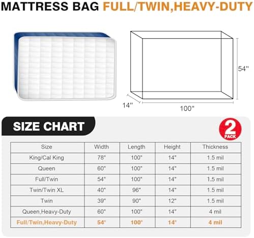 PROWEE 2 Pack Heavy Duty Mattress Bags for Moving and Storage