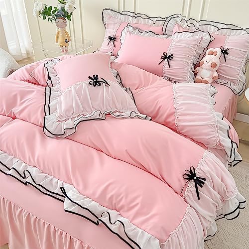 IHOUSTRIY Pink Duvet Cover Set Twin with Bowtie