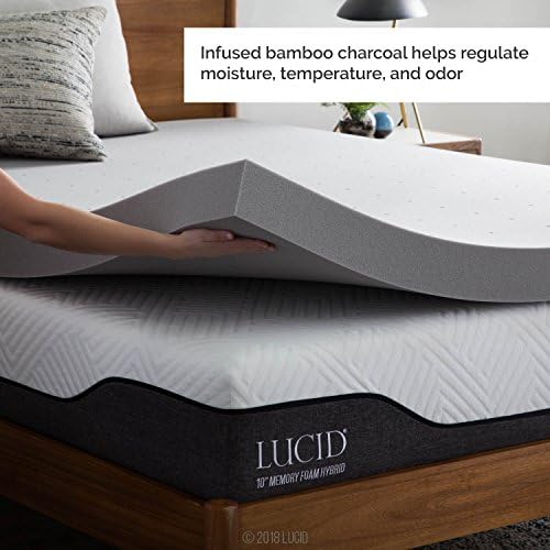 Lucid 4 Inch Ventilated Bamboo Charcoal Mattress Topper - Queen