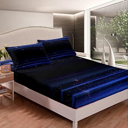 Starry Sky Bed Sheet Set Full Size Modern Blue Black Ombre