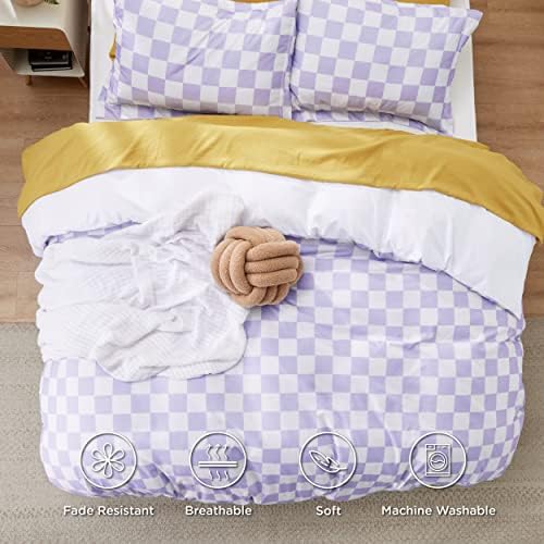 Bedsure Duvet Cover Twin Set - Reversible Checkered with Zipper Closure