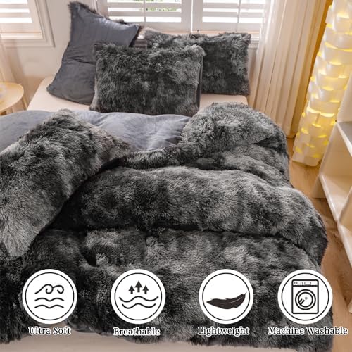 ZRNBAST Plush Shaggy Duvet Cover Set Twin Gray