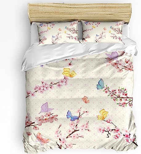3 Piece Queen Bedding Set with Zipper Closure and Butterfly Print