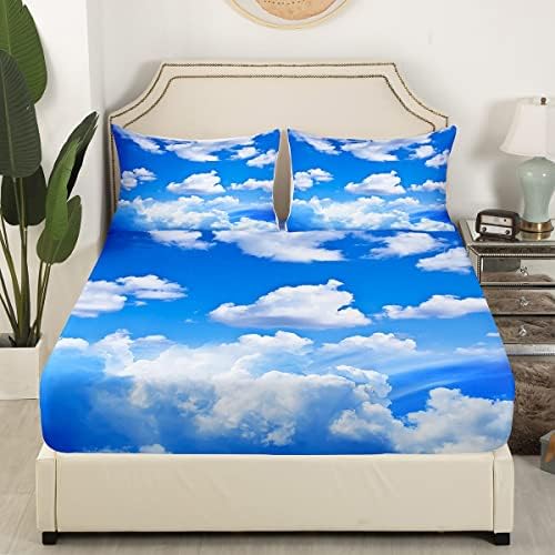Erosebridal Blue Sky and White Clouds Twin Sheet Set