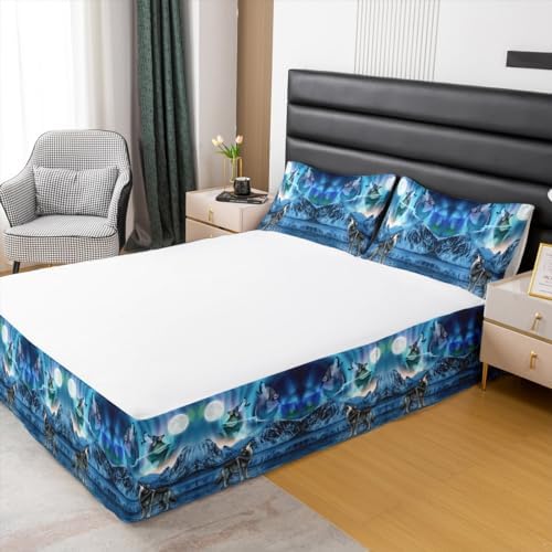 Feelyou Wolf Bed Skirt King Size 3Pcs