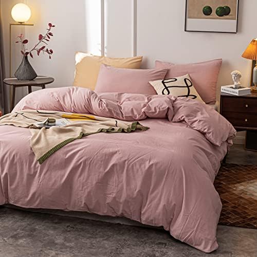 Janlive Washed Cotton Duvet Cover Twin Set Dusty Pink