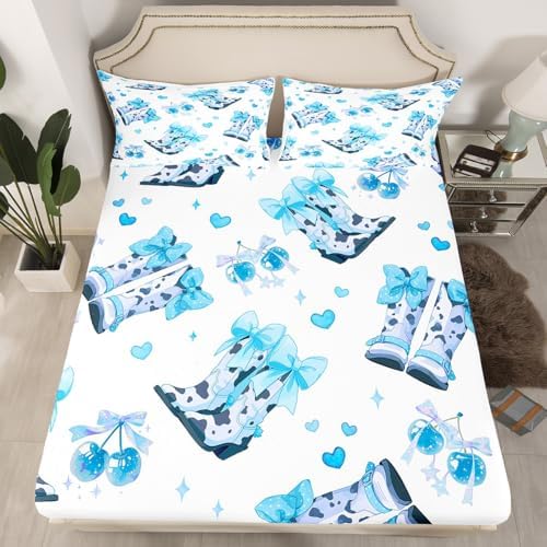Feelyou Blue Cowgirl Boots Bed Sheet Set Twin Size 1