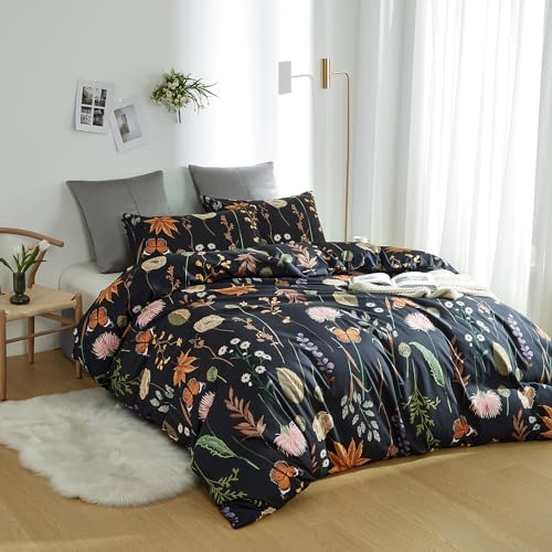 Floral Duvet Cover Set King Size with Yellow Butterfly Print