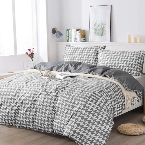 FADFAY Grey Grid Duvet Cover Set Twin XL 3Pcs