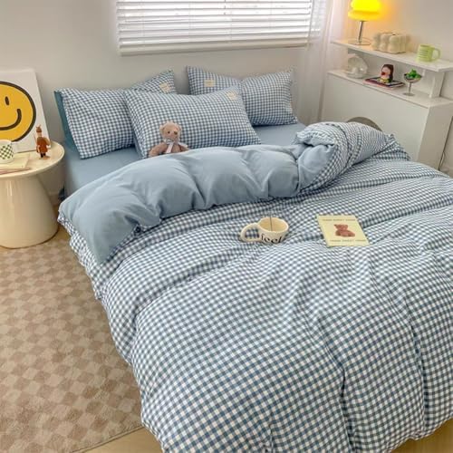 Sedefen Gingham Duvet Cover Set Queen Size with Zip Ties
