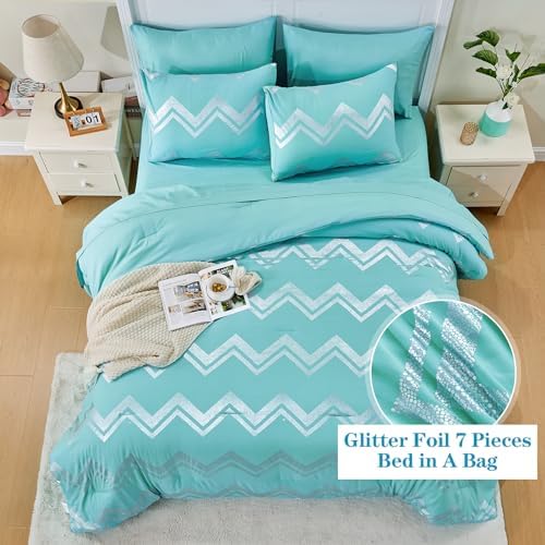 Wowelife Teal Comforter Set Queen 7 Pieces