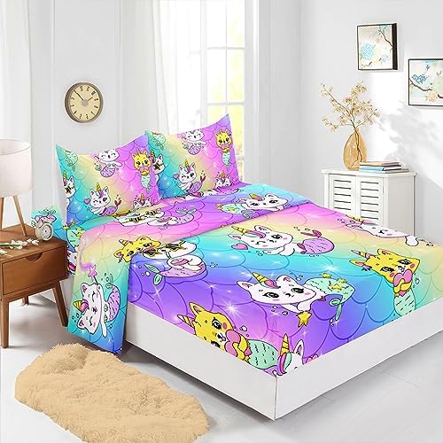 Axolotl Kawaii Unicorn Cat Sheet Set Twin