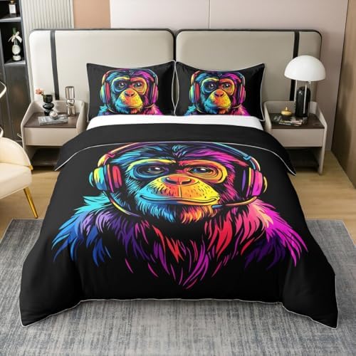 Feelyou Cotton Duvet Cover Set with Cool Monkey Design