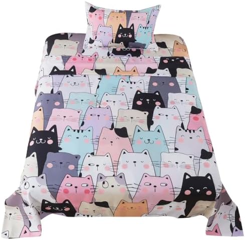 ADASMILE A S Kawaii Cat Sheet Set Twin Size 3 Pieces