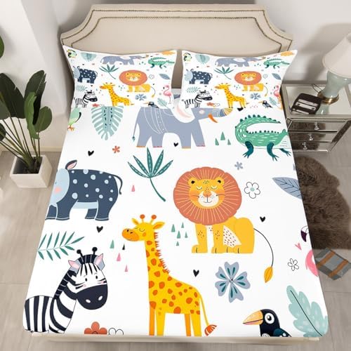 Feelyou Kids Zoo Fitted Sheet Pillow Sham Set Twin Size