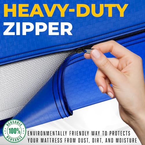Bolsoni Mattress Encasement Heavy Duty Reusable Tarp with Zipper and Handles