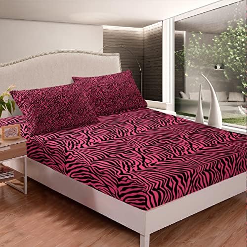 Feelyou Twin Size Girls Pink Black Zebra Stripes Sheet Set