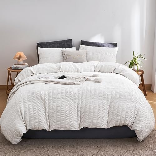 DuShow Seersucker Queen Duvet Cover Set 3 pcs White