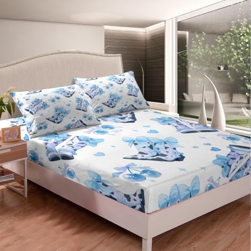 Feelyou Blue Cowgirl Boots Bed Sheet Set Twin Size 1