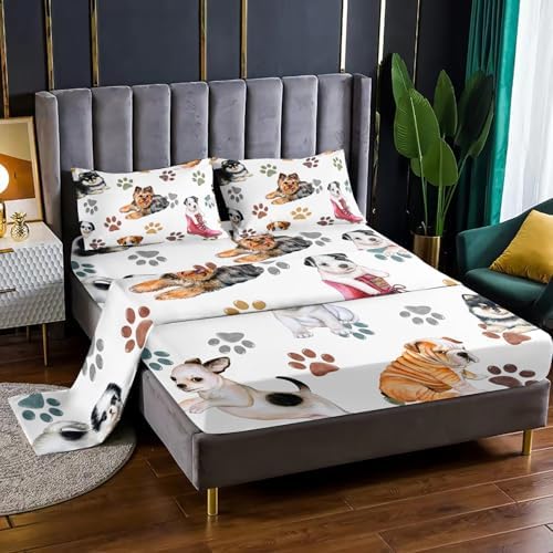 Cute Cartoon Dog Print Bedding Set 4Pcs Twin