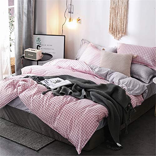 Pink Plaid Duvet Cover Set TwinXL for Girls