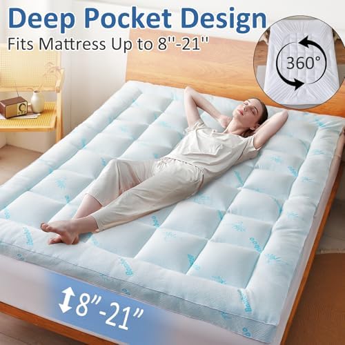 Favorland Queen Mattress Topper - Bamboo Viscose Cooling Breathable 900 GSM Down Alternative