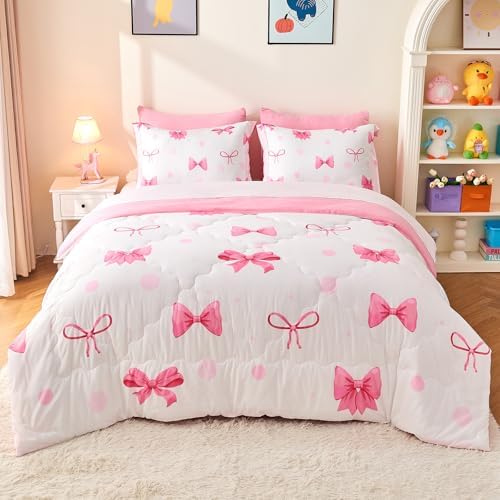 Wajade 7-Piece Pink Bow Queen Bedding Set 1