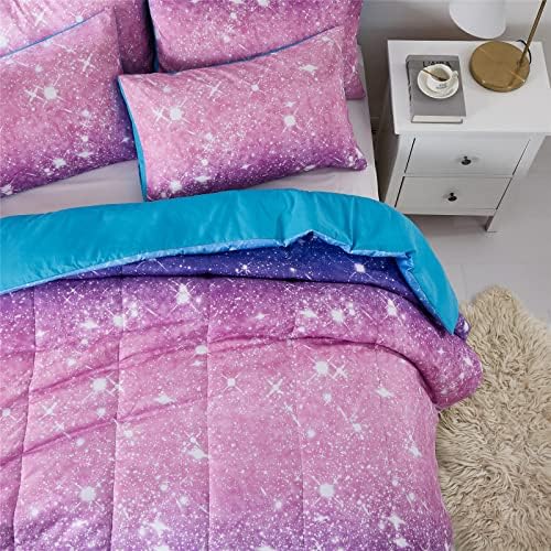 Kiddiku Purple Glitter Comforter Set for Girls
