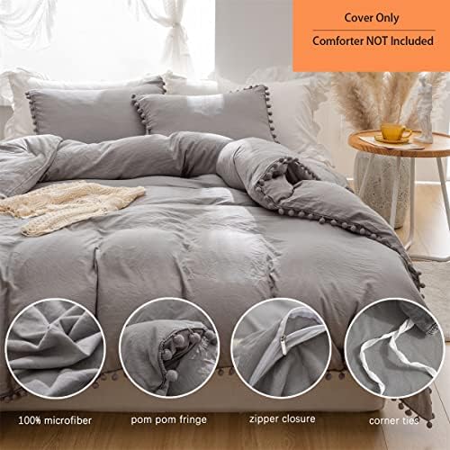 IHOUSTRIY Twin Duvet Cover Set with Pom Poms and Zipper
