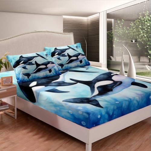 Erosebridal Killer Whale Fitted Sheet Twin Set for Kids