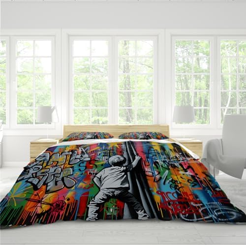HOBBOY Hip Hop Graffiti Duvet Cover Set 3 Pieces