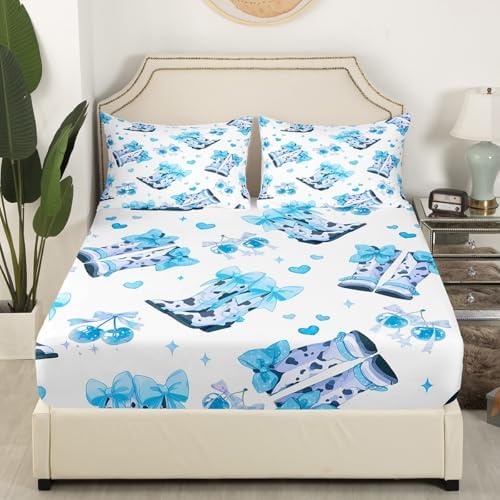 Feelyou Blue Cowgirl Boots Bed Sheet Set Twin Size 1