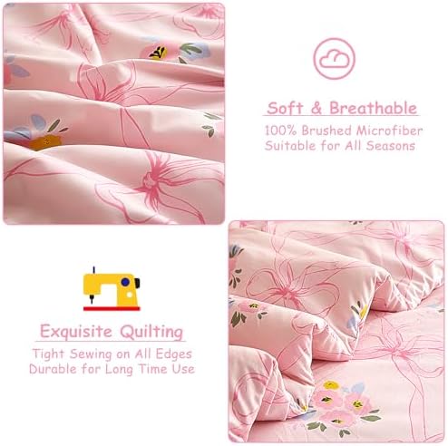 HollyHOME Pink Bow Comforter Set Twin Kids