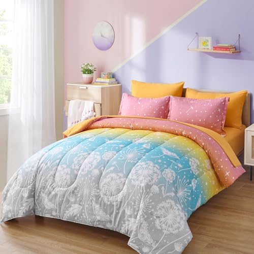 Menghomeus Queen 7-Piece Comforter Set Dandelion Butterfly Print
