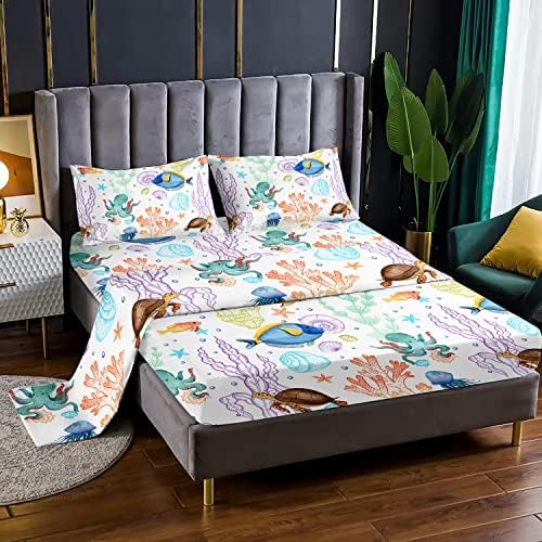 Sea Turtle Fitted Sheet Bed Set for Teens Adults