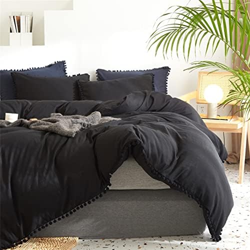 IHOUSTRIY Twin Duvet Cover Set with Pom Poms and Zipper Closure 1