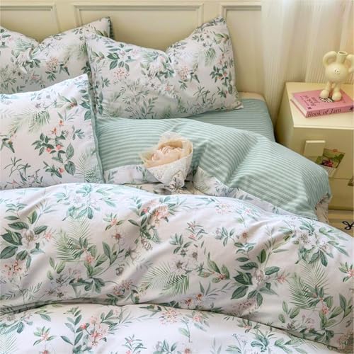 Jolusere Green Floral Queen Duvet Cover Set