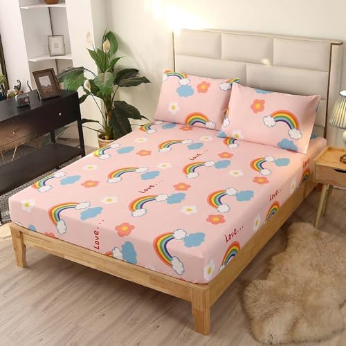 SDY 3PCS Rainbow Fitted Sheet Set for Kids