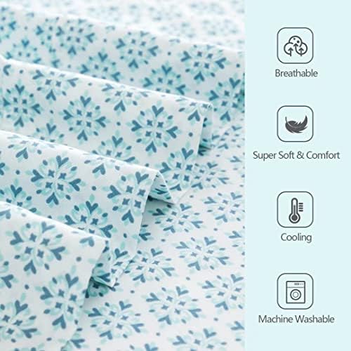 KACEMOO Twin Bed Sheet Set Cooling Blue Floral Pattern