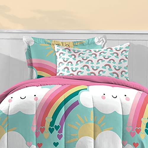 Dream FACTORY Kids 5-Piece Microfiber Bed Set Twin Teal Rainbow Flare