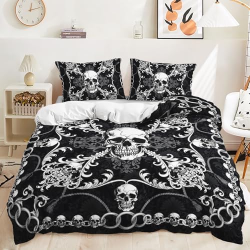 AILONEN Goth Skull Duvet Cover Set Queen Size 3-Piece