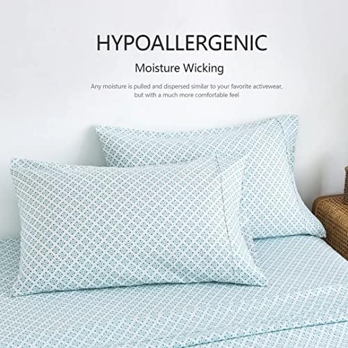 KACEMOO Twin Bed Sheet Set Cooling Blue Floral Pattern