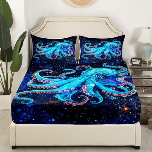 Feelyou Octopus Bed Sheet Set Ocean Kraken Print Twin Size