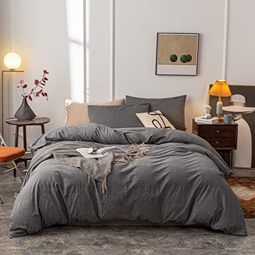 Janlive 100 Cotton Duvet Cover Set - 3 Pieces Grey Full