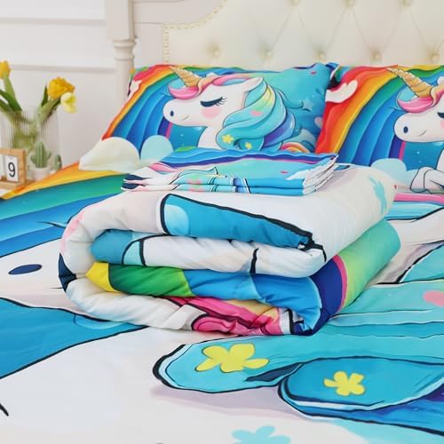 FUYEUN Rainbow Unicorn Comforter Set Queen Size