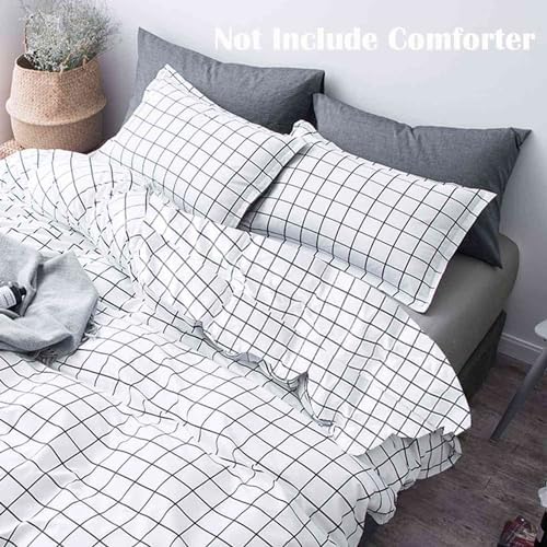 Nanko Twin Duvet Cover Set 68x90 Inch White Plaid